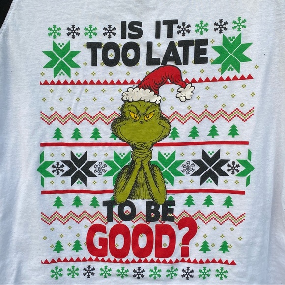 Official Dr Seuss The Grinch Christmas 3/4 sleeve raglan Tagless tee - Picture 2 of 4